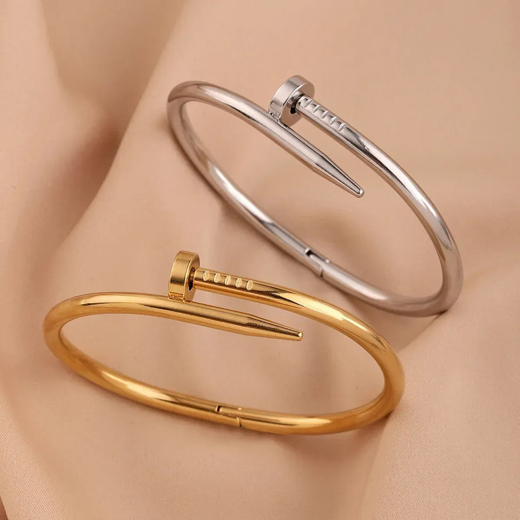 Nail Bracelet Cuff Bangle for Men and Women – Gold Tone Bracelet for Daily Wear, Unisex Fashion Jewelry
