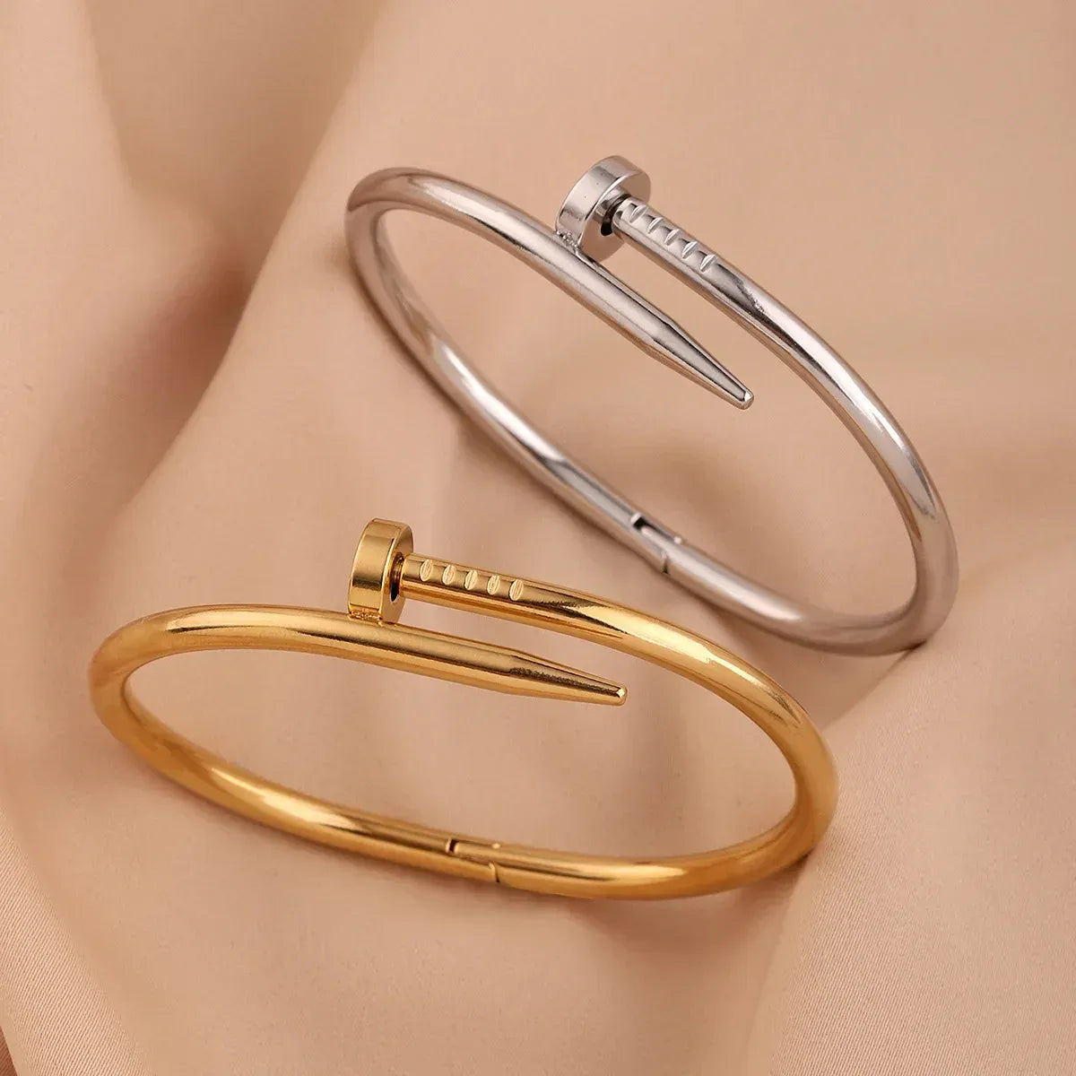 Nail Bracelet Cuff Bangle for Men and Women – Gold Tone Bracelet for Daily Wear, Unisex Fashion Jewelry