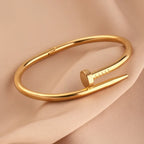 Nail Bracelet Cuff Bangle for Men and Women – Gold Tone Bracelet for Daily Wear, Unisex Fashion Jewelry