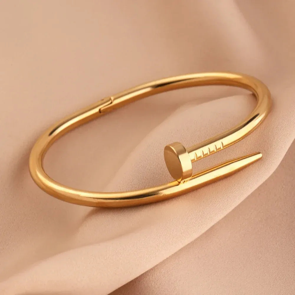 Nail Bracelet Cuff Bangle for Men and Women – Gold Tone Bracelet for Daily Wear, Unisex Fashion Jewelry