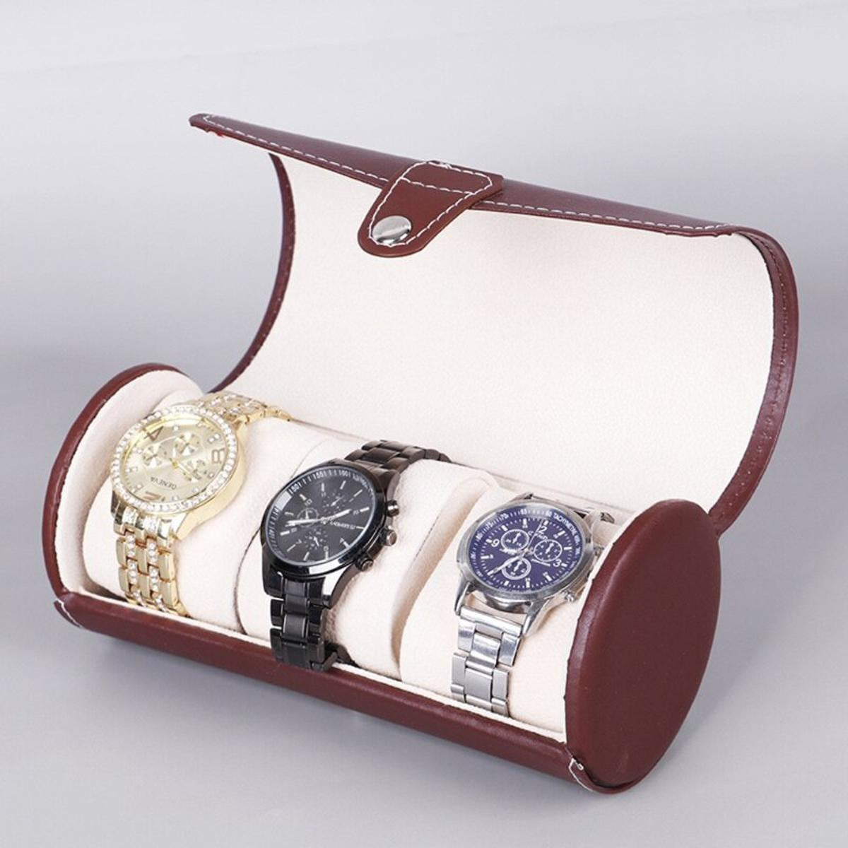 3 Slot Wristwatch Bracelet Organizer Travel Pouch Portable PU Watch Display Storage Gift Roll Case