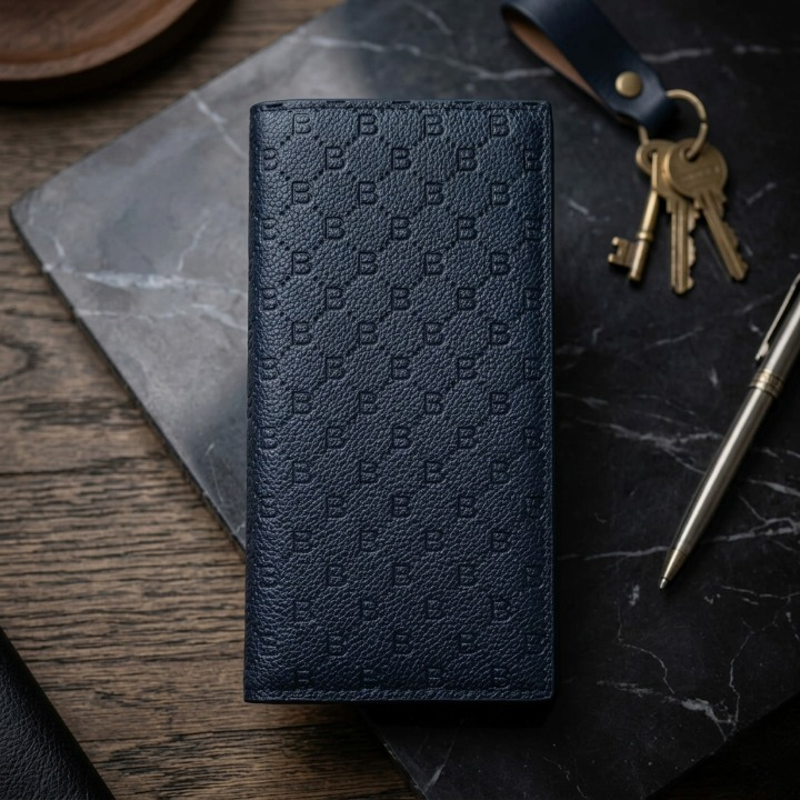 Premium Embossed Monogram Leather Long Wallet – Luxury Bi-Fold Business Clutch & Card Organizer for Men