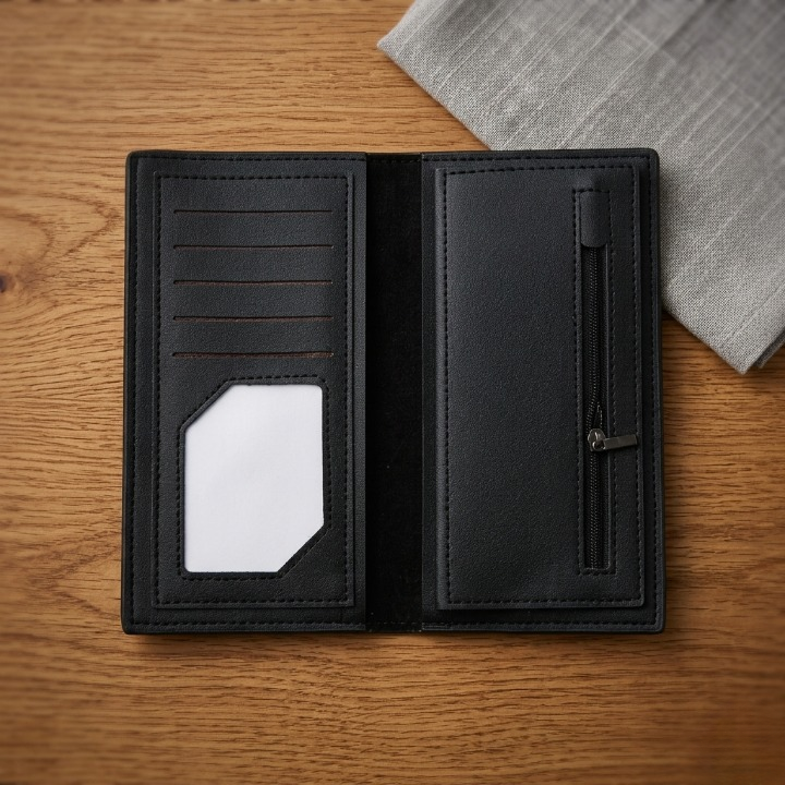 Premium Embossed Monogram Leather Long Wallet – Luxury Bi-Fold Business Clutch & Card Organizer for Men