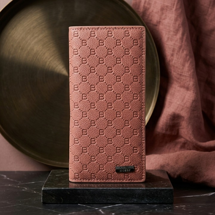 Premium Embossed Monogram Leather Long Wallet – Luxury Bi-Fold Business Clutch & Card Organizer for Men