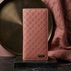 Premium Embossed Monogram Leather Long Wallet – Luxury Bi-Fold Business Clutch & Card Organizer for Men