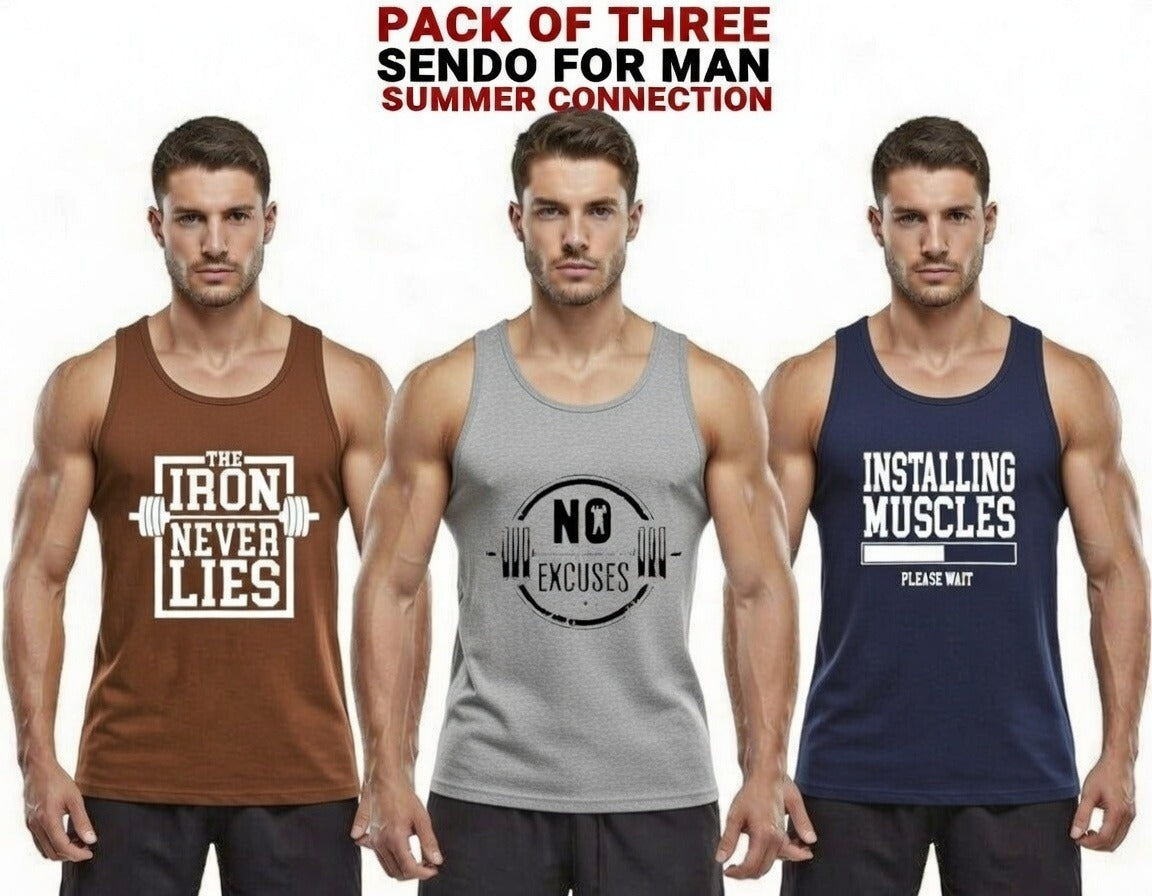3 PCs of Men's Summer Cotton Sando Vest Sleeveless Tank Top Breathable Soft Lightweight Casual Gym Sports Innerwear Comfortable