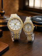 Luxury Couple Watch Set – Crystal Gold & Silver Edition