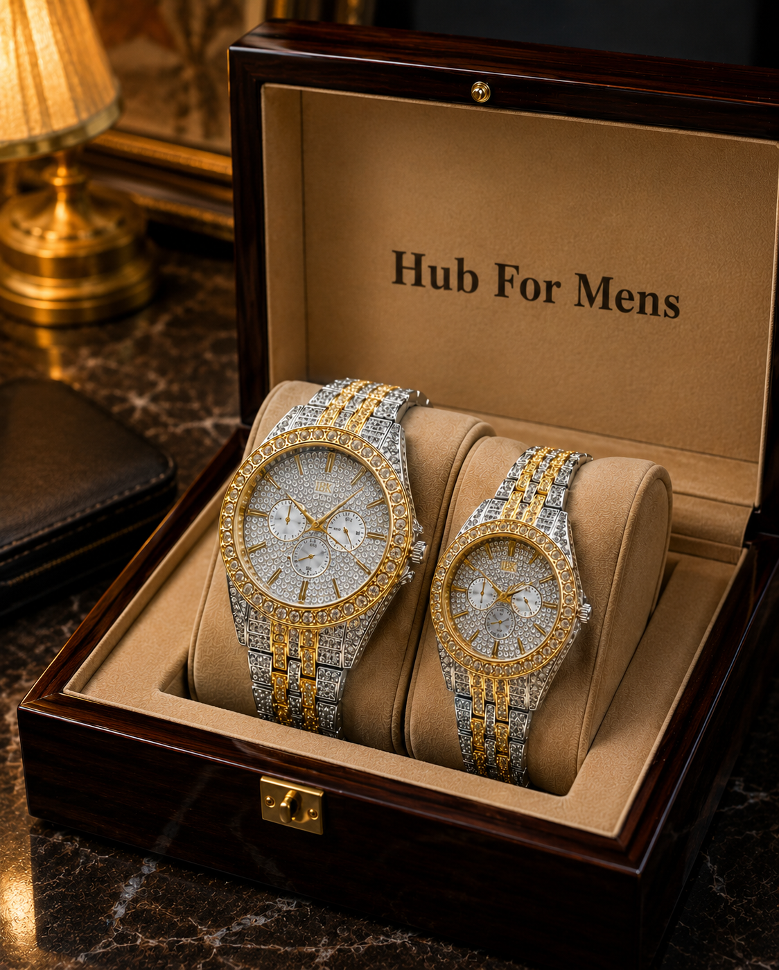 Luxury Couple Watch Set – Crystal Gold & Silver Edition