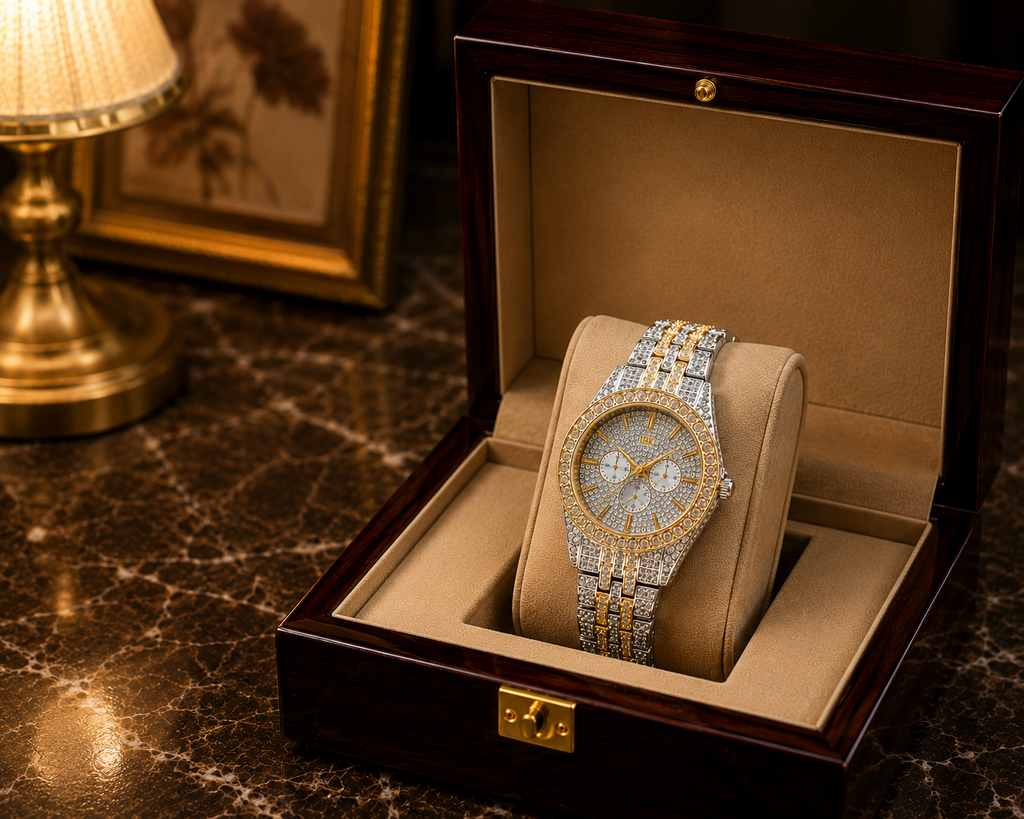 Luxury Couple Watch Set – Crystal Gold & Silver Edition