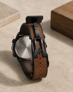 Men's Chronograph Watch Brown Leather Strap Stainless Steel