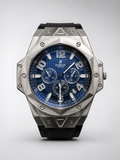 Men's Chronograph Watch Blue Dial Stainless Steel Hexagonal Strap