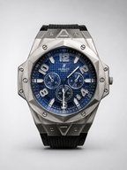 Men's Chronograph Watch Blue Dial Stainless Steel Hexagonal Strap
