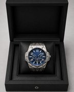 Men's Chronograph Watch Blue Dial Stainless Steel Hexagonal Strap