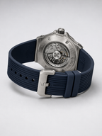 Men's Chronograph Watch Blue Dial Stainless Steel Hexagonal Strap