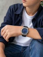 Men's Chronograph Watch Blue Dial Stainless Steel Hexagonal Strap