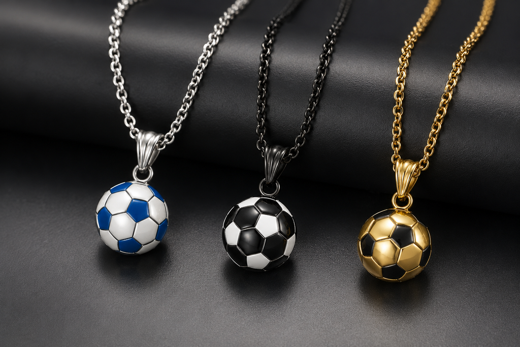 Football Necklace for Men Stainless Steel 3.0mm Chain Gold Black Blue