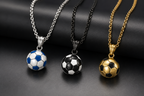 Football Necklace for Men Stainless Steel 3.0mm Chain Gold Black Blue