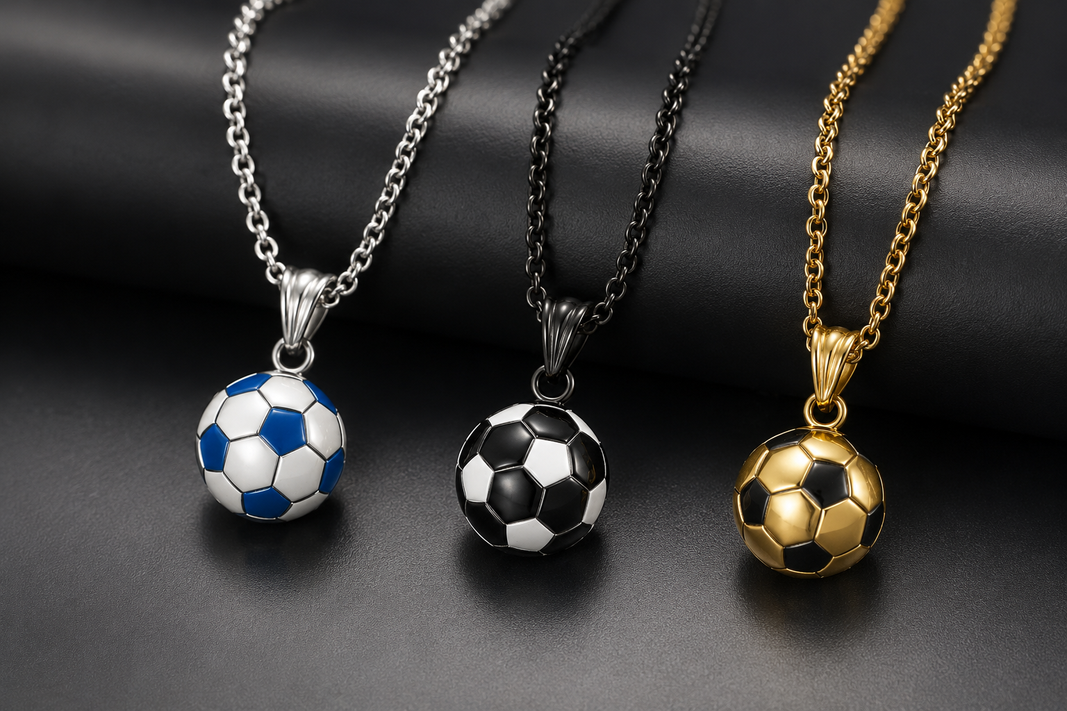 Football Necklace for Men Stainless Steel 3.0mm Chain Gold Black Blue