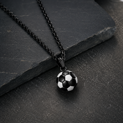 Football Necklace for Men Stainless Steel 3.0mm Chain Gold Black Blue