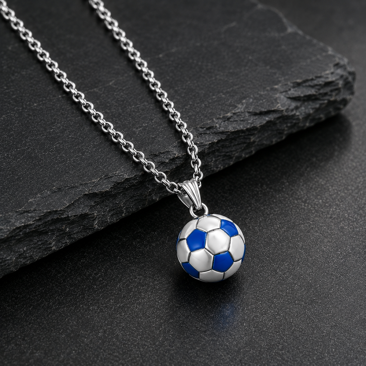 Football Necklace for Men Stainless Steel 3.0mm Chain Gold Black Blue