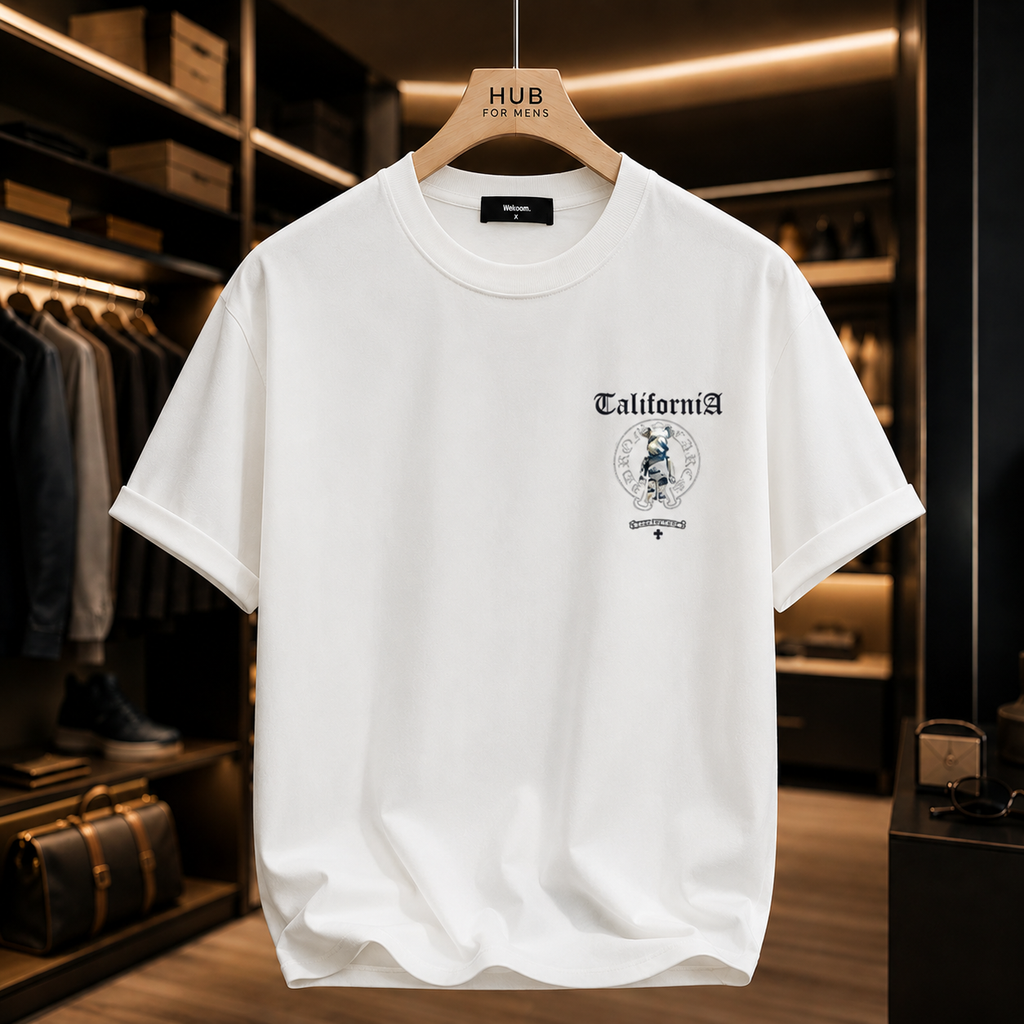Men White Graphic T-Shirt Summer Streetwear
