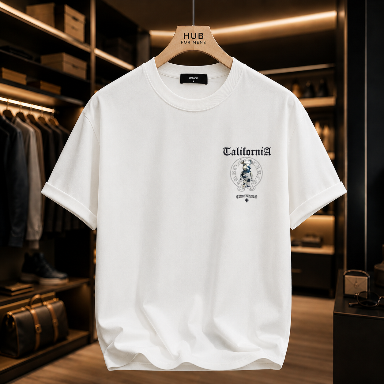 Men White Graphic T-Shirt Summer Streetwear
