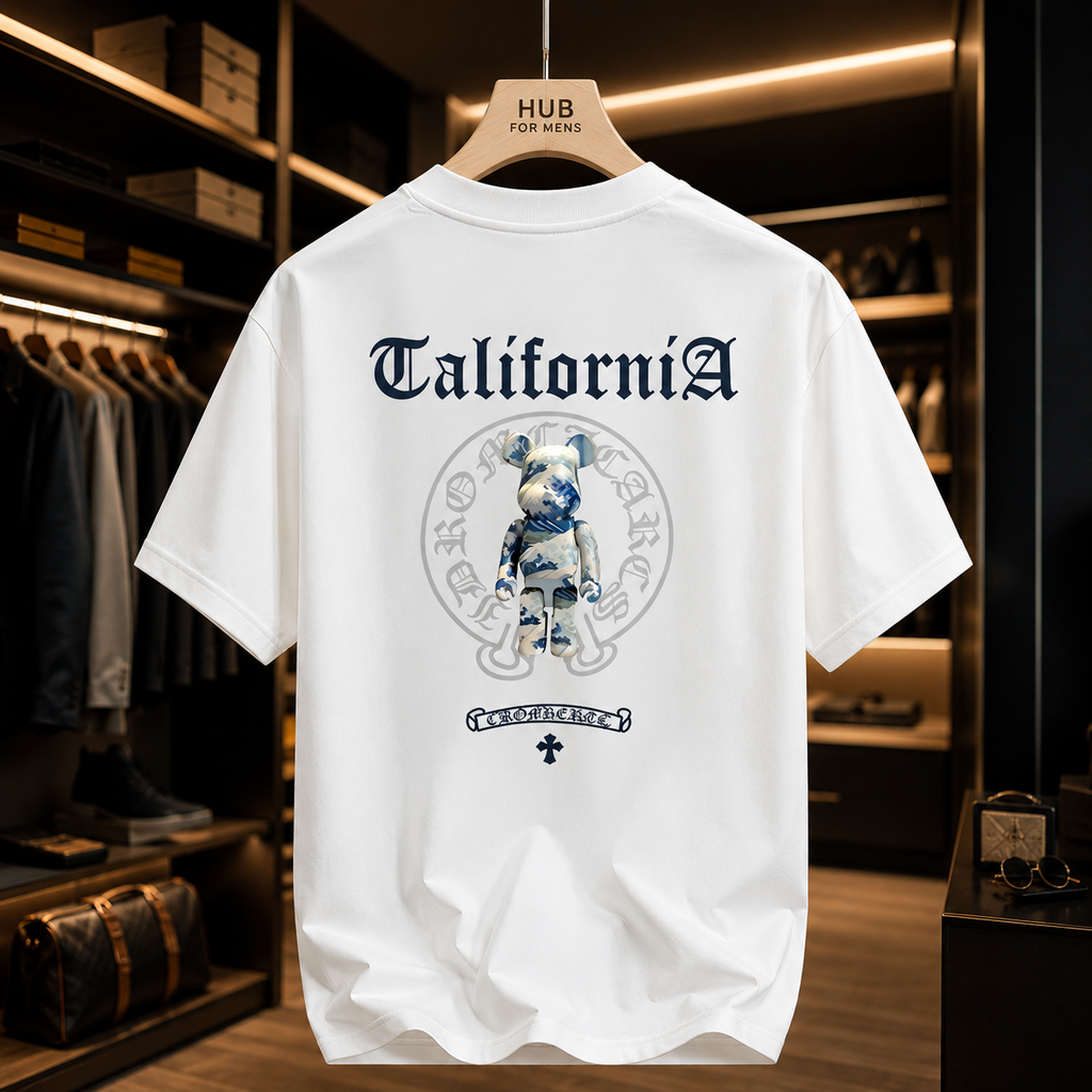 Men White Graphic T-Shirt Summer Streetwear