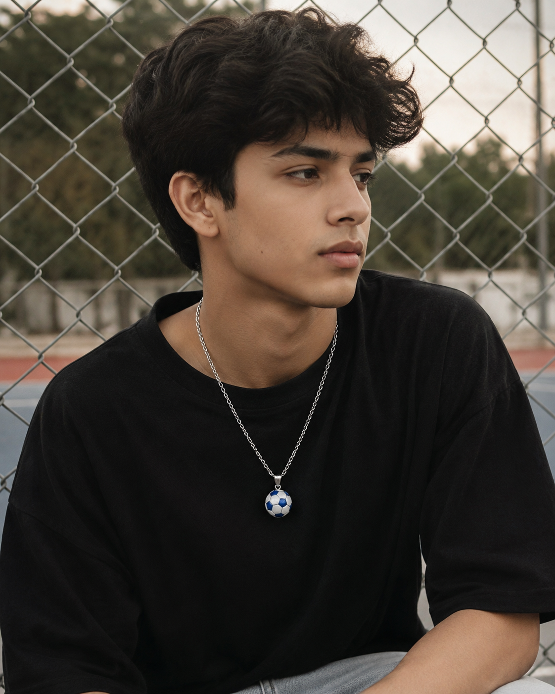 Football Necklace for Men Stainless Steel 3.0mm Chain Gold Black Blue